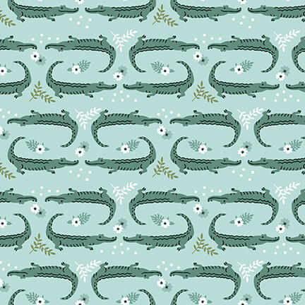Earth Day Every Day Quilt Fabric - Alligator in Aqua - 6155-16
