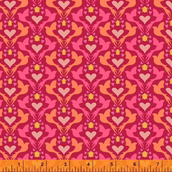 Eden Quilt Fabric - Dove Love in Red - 52808-8