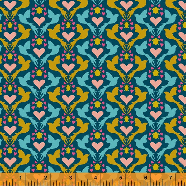 Eden Quilt Fabric - Dove Love in Blue - 52808-6