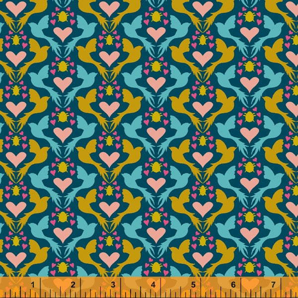 Eden Quilt Fabric - Dove Love in Blue - 52808-6