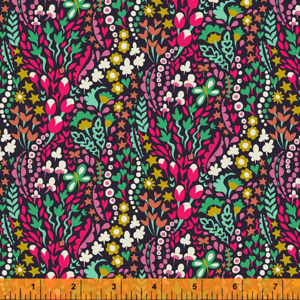 Eden Quilt Fabric - Flower Blanket in Midnight Black - 52809-3