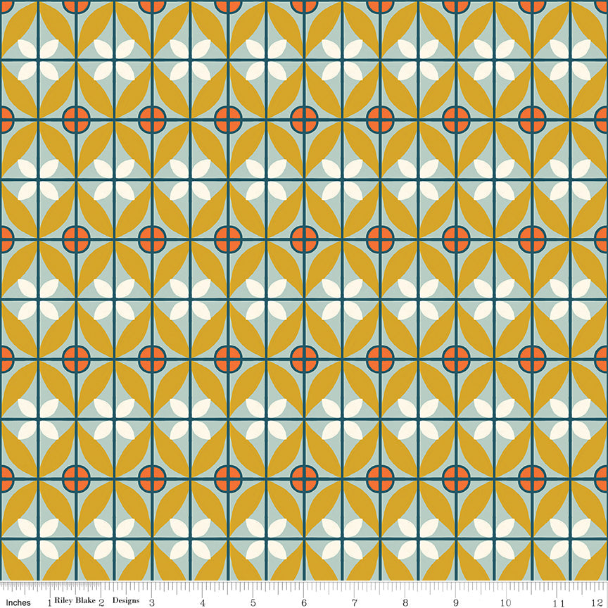 Eden Quilt Fabric - Tile in Mist Aqua - C12922-MIST