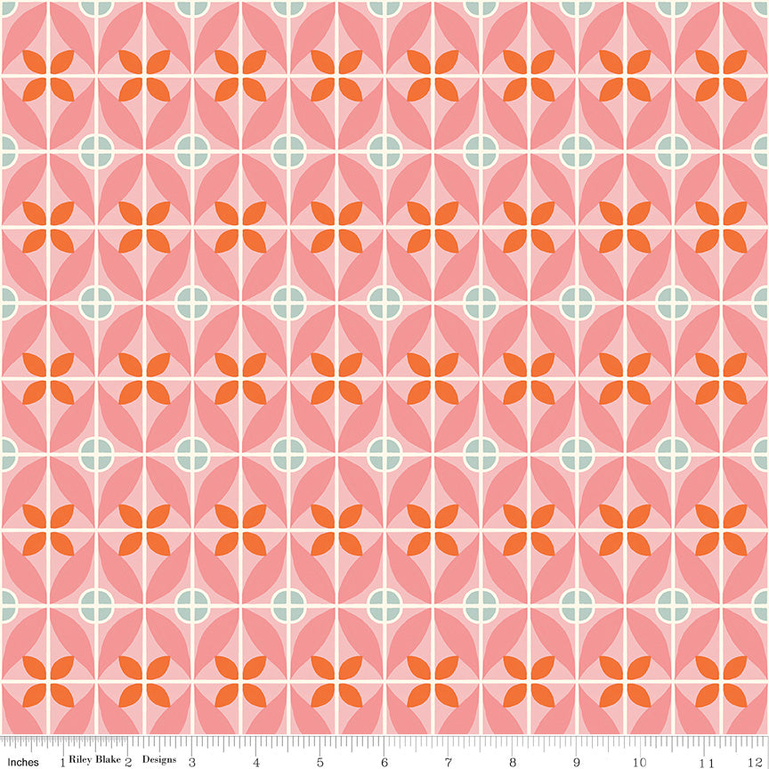 Eden Quilt Fabric - Tile in Pink - C12922-PINK