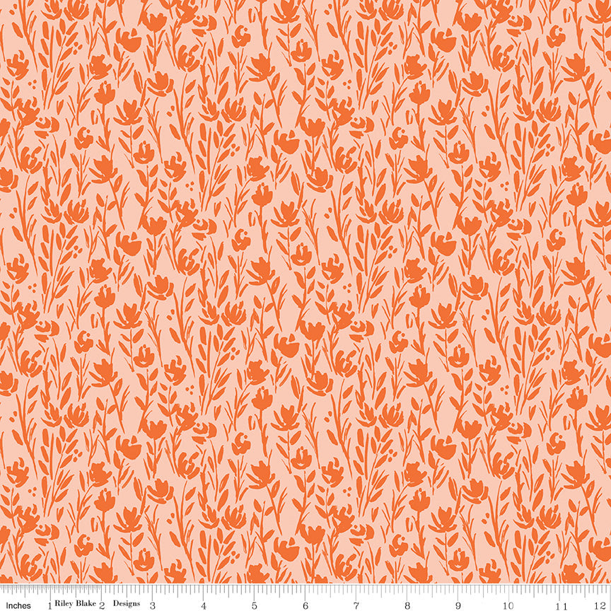Eden Quilt Fabric - Tonal Floral in Marmalade Orange - C12924-MARMALADE