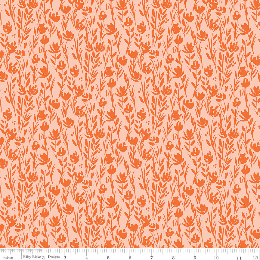 Eden Quilt Fabric - Tonal Floral in Marmalade Orange - C12924-MARMALADE