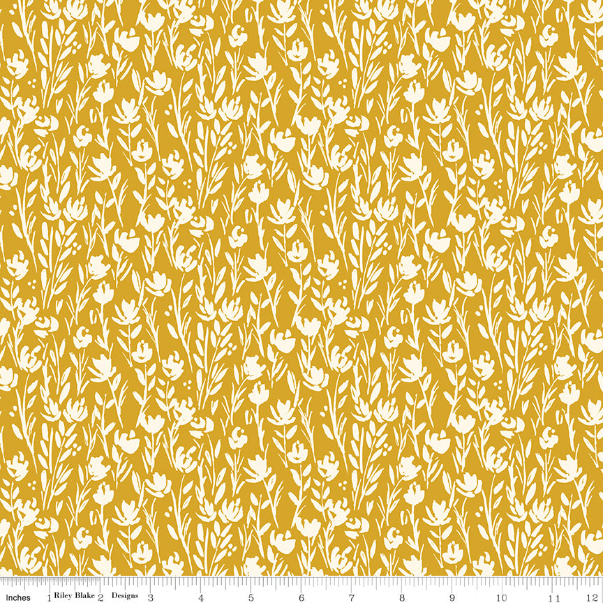 Eden Quilt Fabric - Tonal Floral in Mustard Gold - C12924-MUSTARD