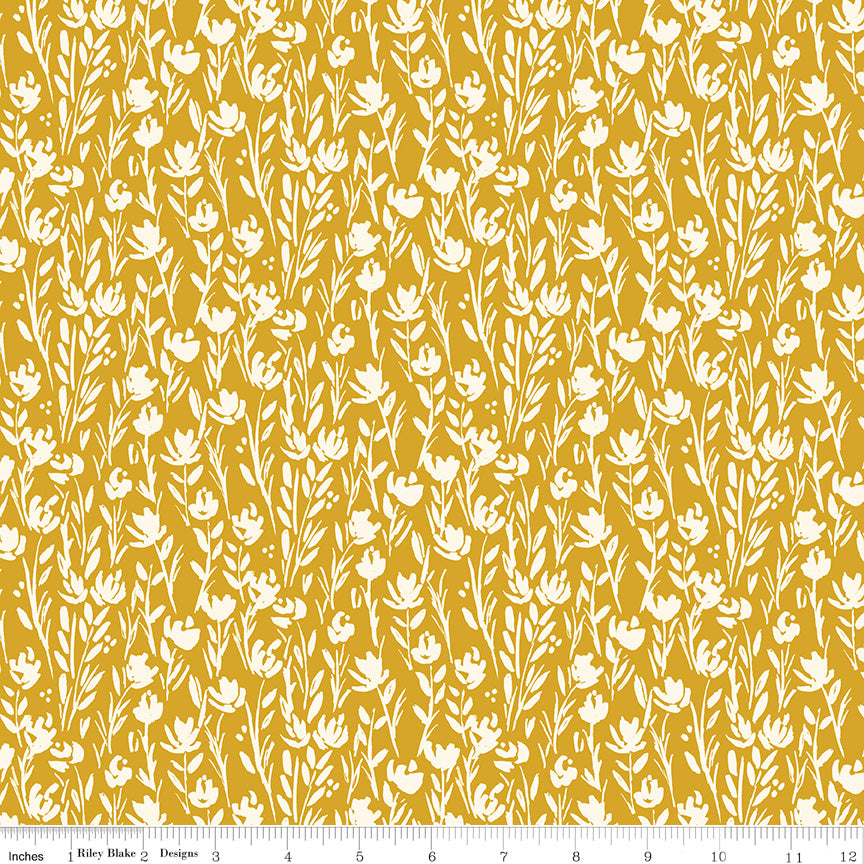Eden Quilt Fabric - Tonal Floral in Mustard Gold - C12924-MUSTARD