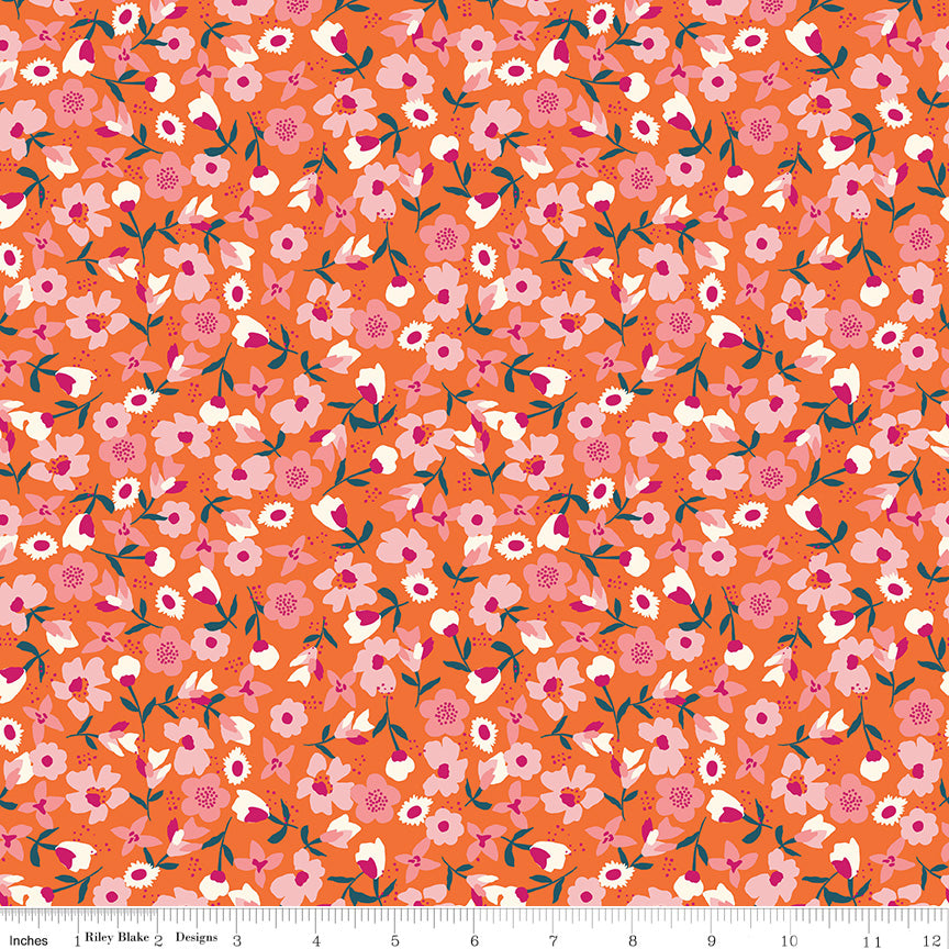 Eden Quilt Fabric - Wildflowers Small Floral in Orange - C12926-ORANGE