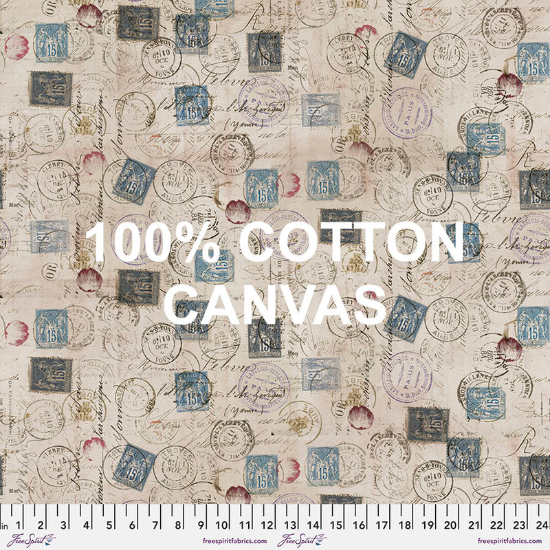 Embark Cotton Canvas Fabric by Tim Holtz - Correspondence in Taupe - CCTH003.TAUPE - 100% COTTON CANVAS