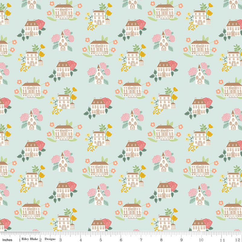 Emma Quilt Fabric - Houses in Mint - C12212-MINT