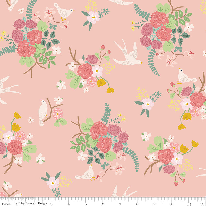 Emma Quilt Fabric - Main Floral in Pink - C12210-PINK