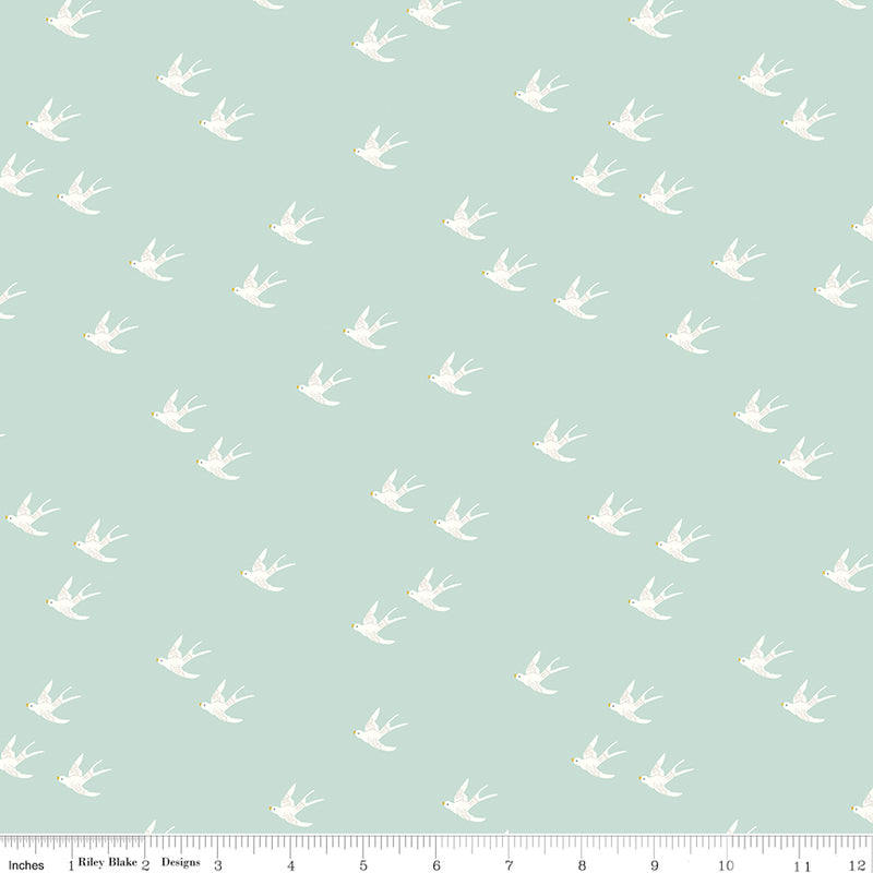 Emma Quilt Fabric - Swallows in Mint - C12217-MINT
