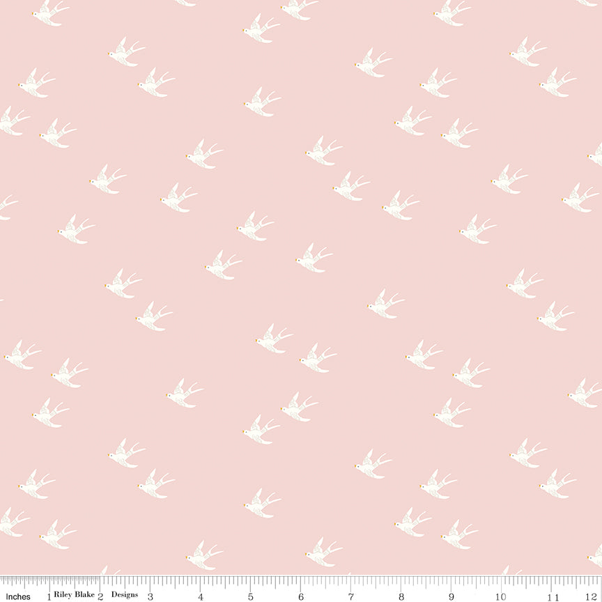 Emma Quilt Fabric - Swallows in Pink - C12217-PINK