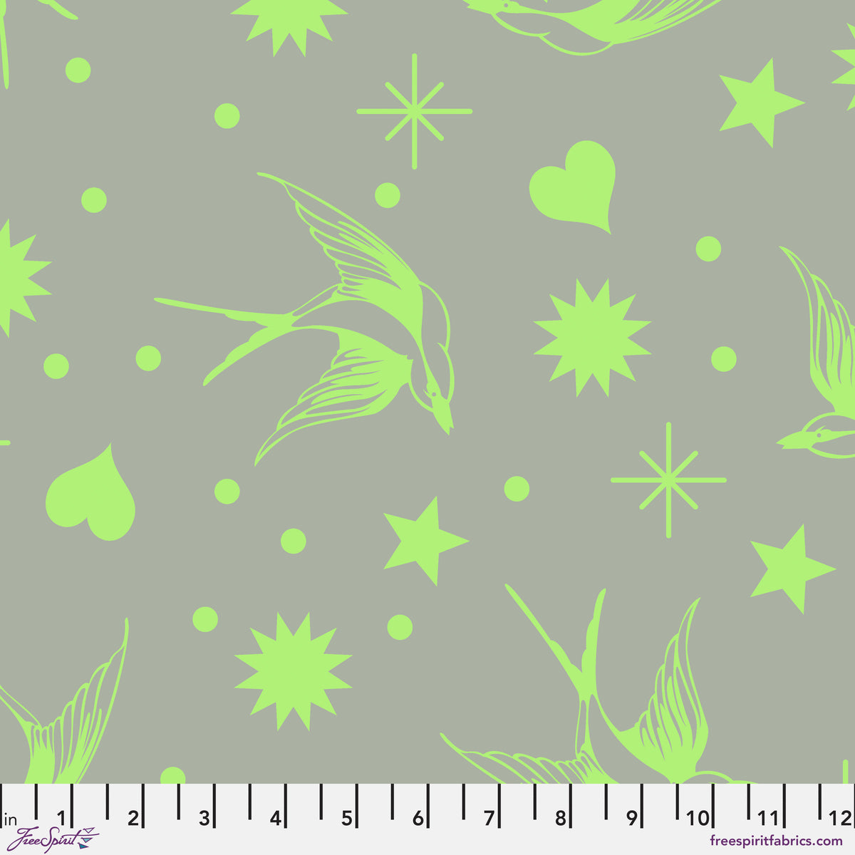 Everglow Quilt Fabric by Tula Pink - Neon Fairy Flakes in Karma Green - PWTP157.KARMA