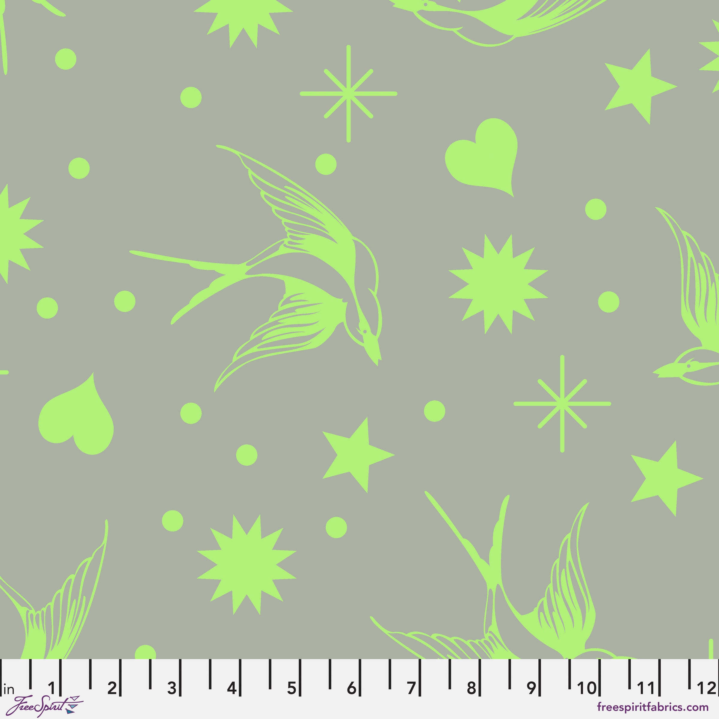 Everglow Quilt Fabric by Tula Pink - Neon Fairy Flakes in Karma Green - PWTP157.KARMA