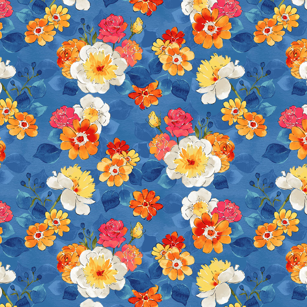 Faith Quilt Fabric - Bouquets in Dark Blue - Y3729-30
