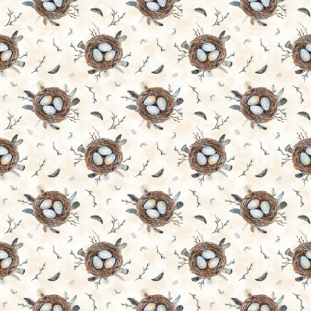 Feathered Nest Quilt Fabric - Feathered Nest in Cream/Multi - 24394-11