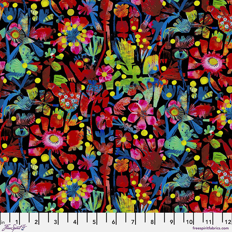 Find the Birds Quilt Fabric - Flora Nera in Black - PWES005.BLACK