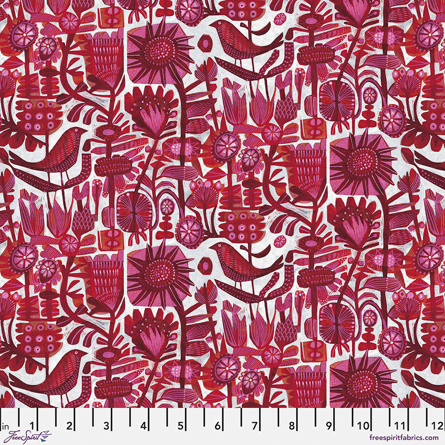 Find the Birds Quilt Fabric - Raspberry Rouge in Red - PWES004.RED
