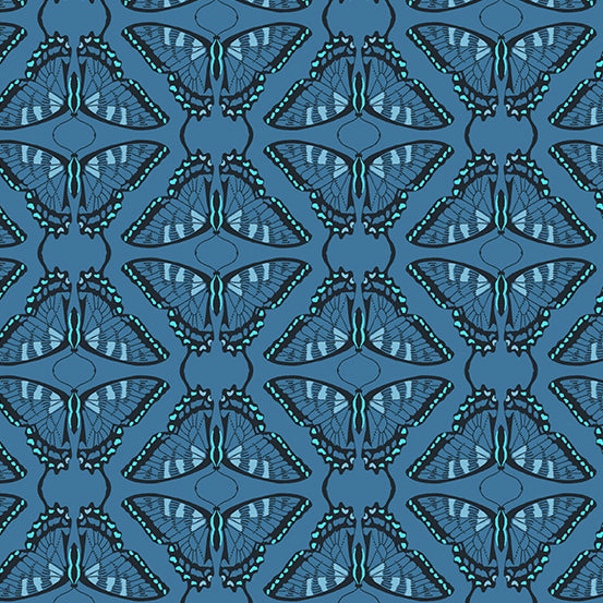 Flora and Fauna Quilt Fabric - Swallowtail Butterfly in Tonal Navy Blue - A-9997-B