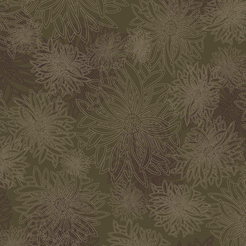 Floral Elements Quilt Fabric - Green Wood (Brown/Taupe) - FE-523