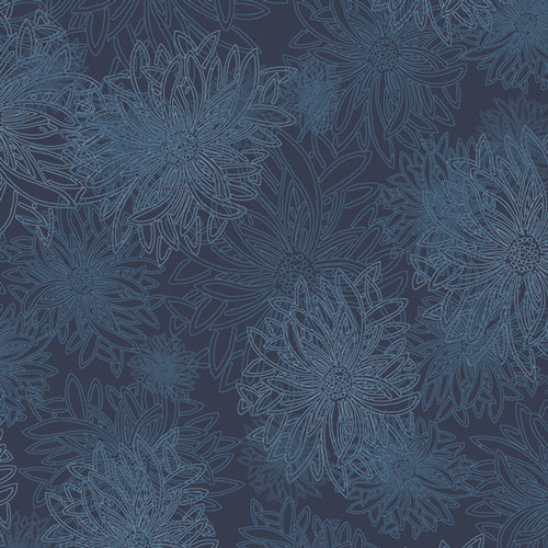 Floral Elements Quilt Fabric - Nocturne Dark Blue - FE-538