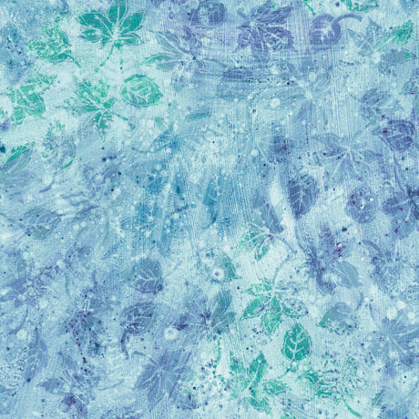 Flourish Quilt Fabric - Stucco Leaf Blender in Blue/Green - 1649 29336 BK