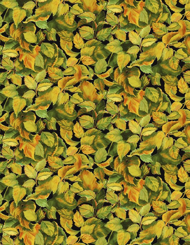 Flowers of the Sun Quilt Fabric - Packed Leaves in Yellow - 1419-79279-757