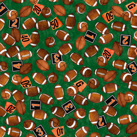 Football Novelteenies Quilt Fabric - Footballs in Forest Green - 1649-27986-F