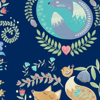 Fox Trot Quilt Fabric - Foxes in Navy Blue - 1649-28956-N