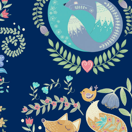 Fox Trot Quilt Fabric - Foxes in Navy Blue - 1649-28956-N