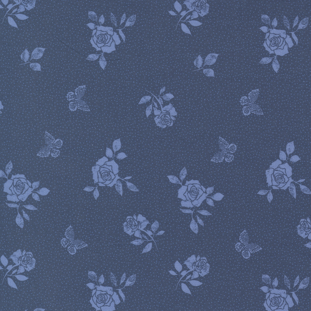 Garden Society Quilt Fabric - Beach Rose in Navy Blue - 11896 14
