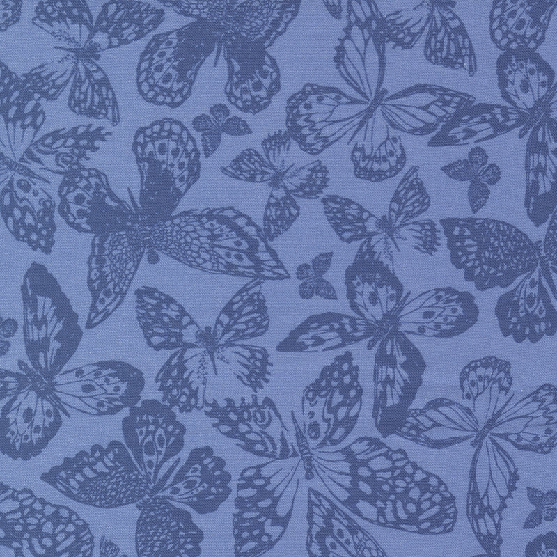 Garden Society Quilt Fabric - Papillon Butterflies in Cornflower Blue - 11895 13