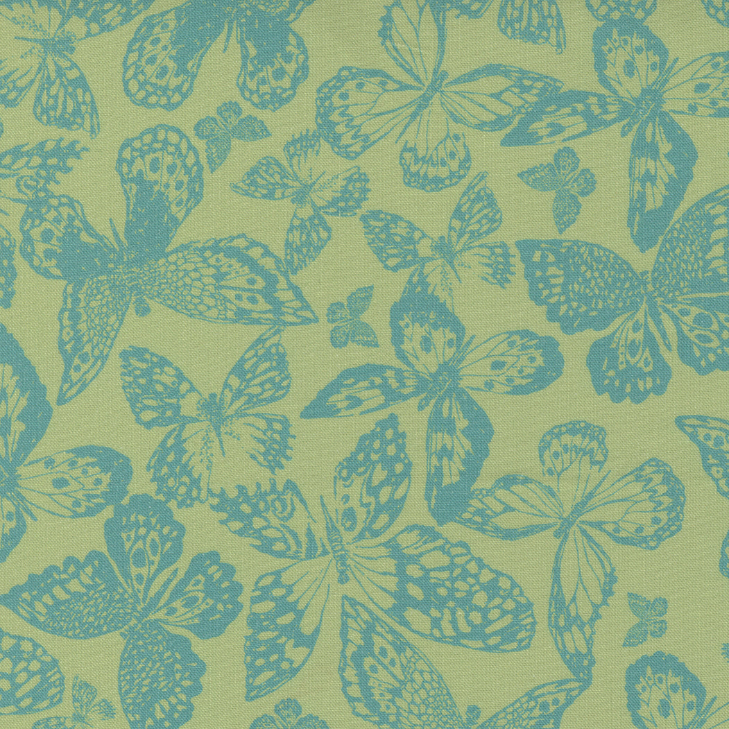 Garden Society Quilt Fabric - Papillon Butterflies in Pistachio Green - 11895 17