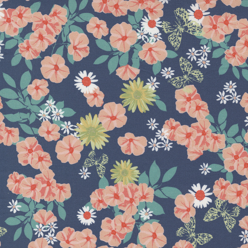 Garden Society Quilt Fabric - Petunias in Navy Blue - 11891 14