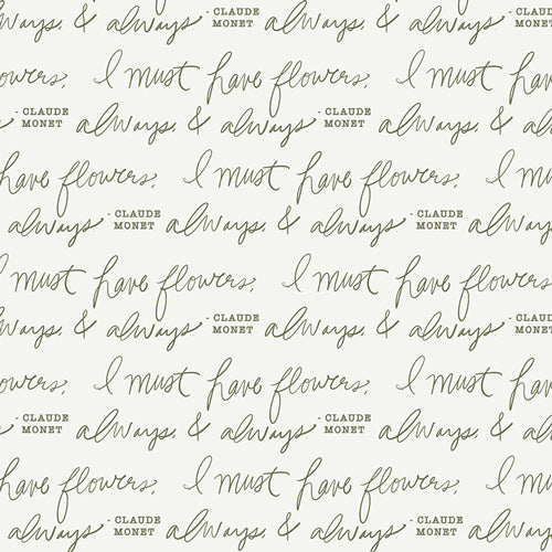Gathering Quilt Fabric - Always and Always Words  in Thyme Green on Off White - GTH-37503