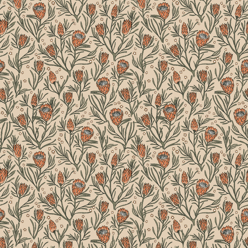 Get Out and Explore Quilt Fabric - Gemma Earthy Botanicals in King Protea Orange/Cream - MT102-KP2