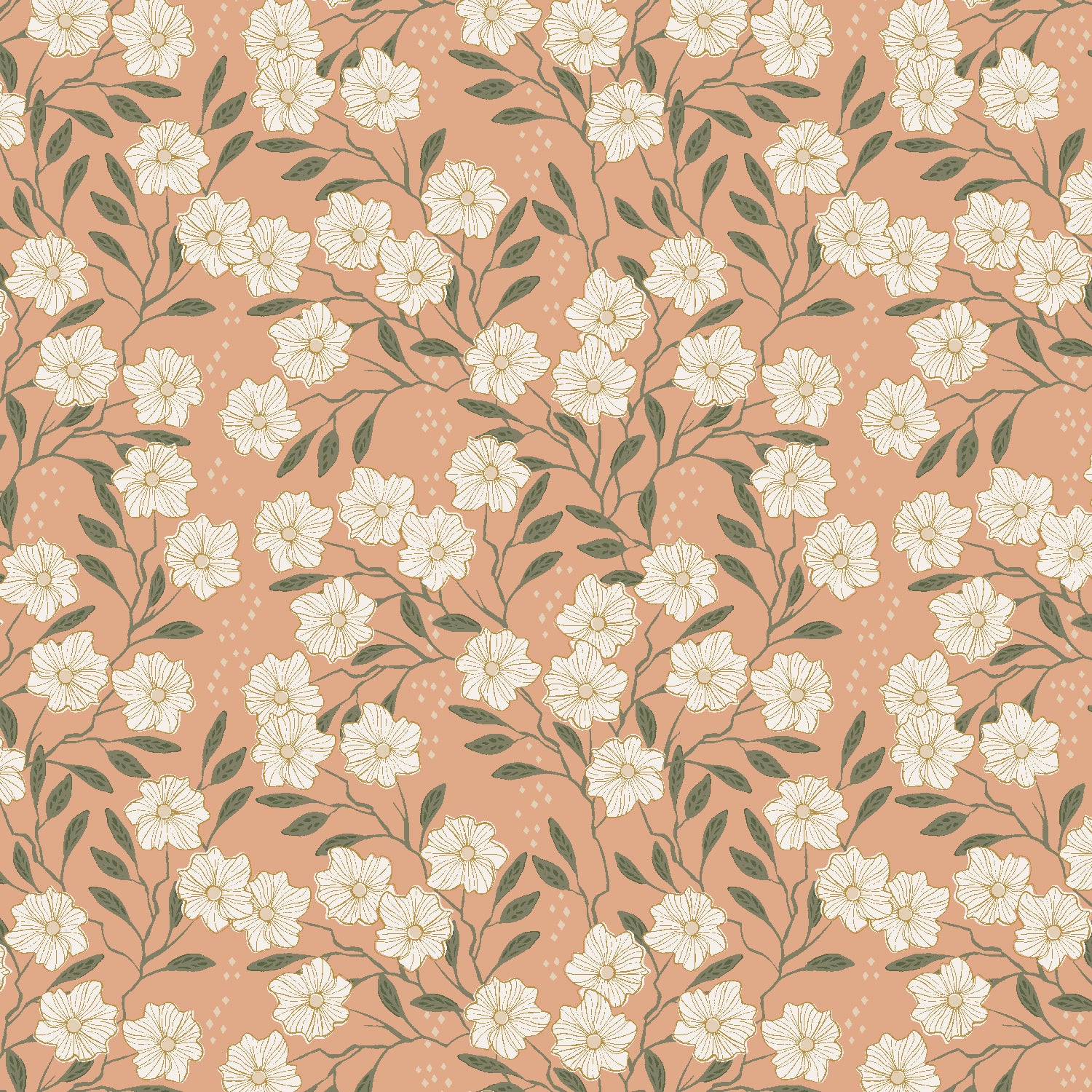 Get Out and Explore Quilt Fabric - Wild Vines in Peach - MT101-PE2