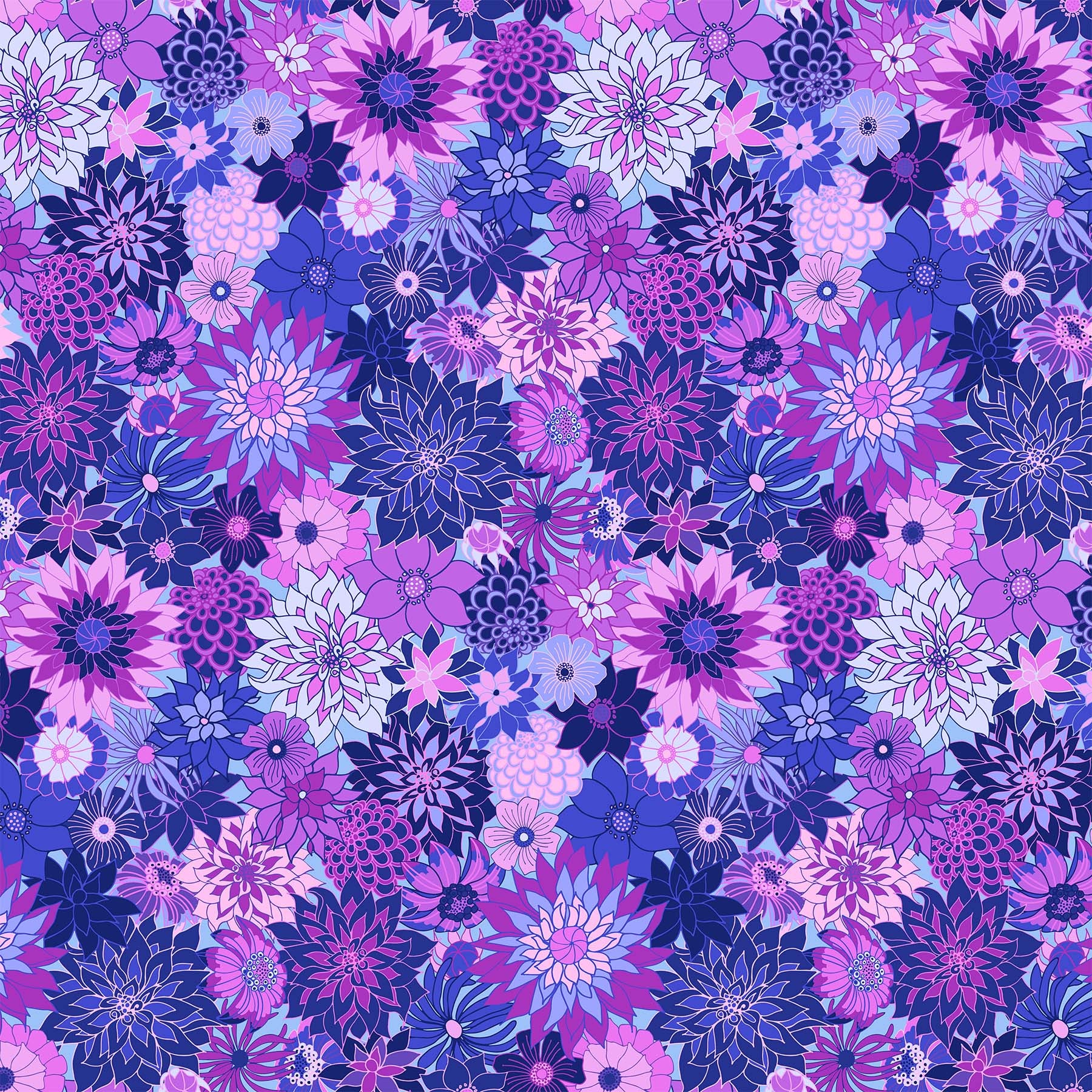 Happiness Quilt Fabric - Dahlias in Purple/Multi - 90592-82