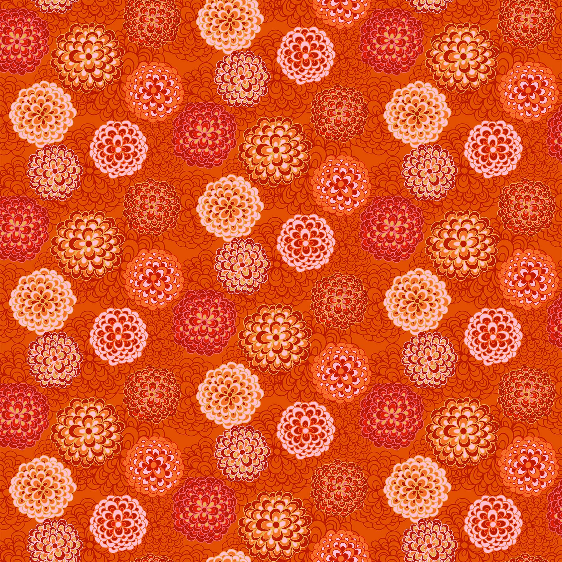 Happiness Quilt Fabric - Pompom Dahlias in Orange/Multi - 90595-56