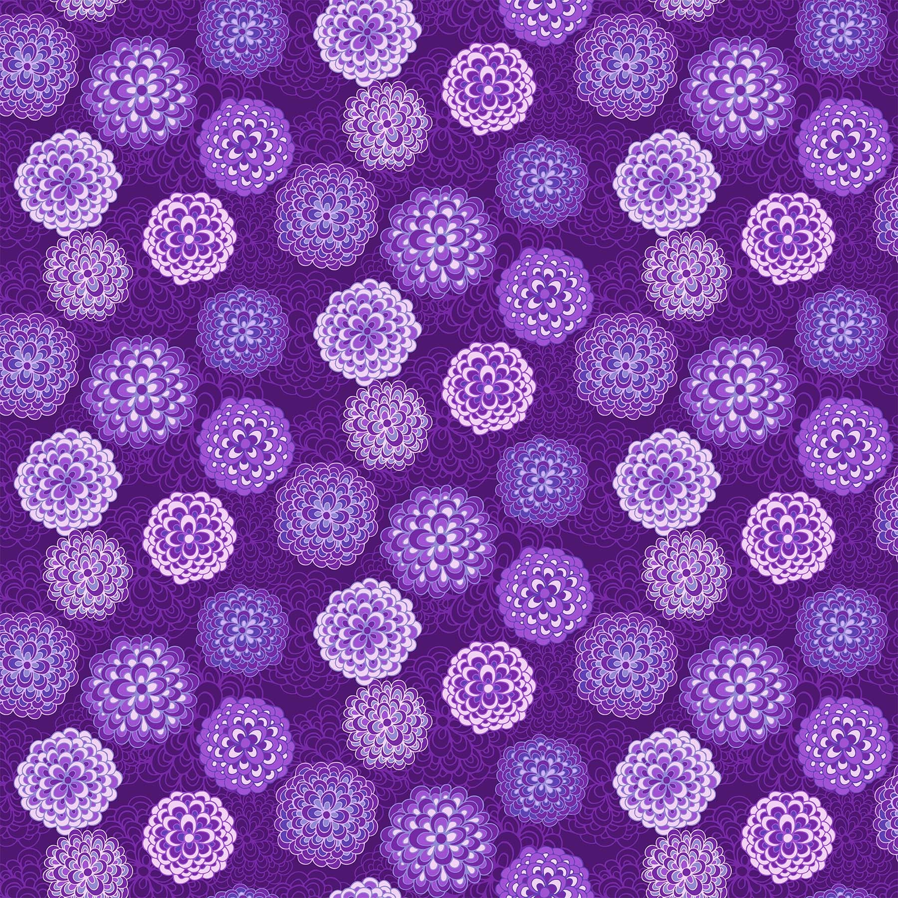 Happiness Quilt Fabric - Pompom Dahlias in Purple/Multi - 90595-85