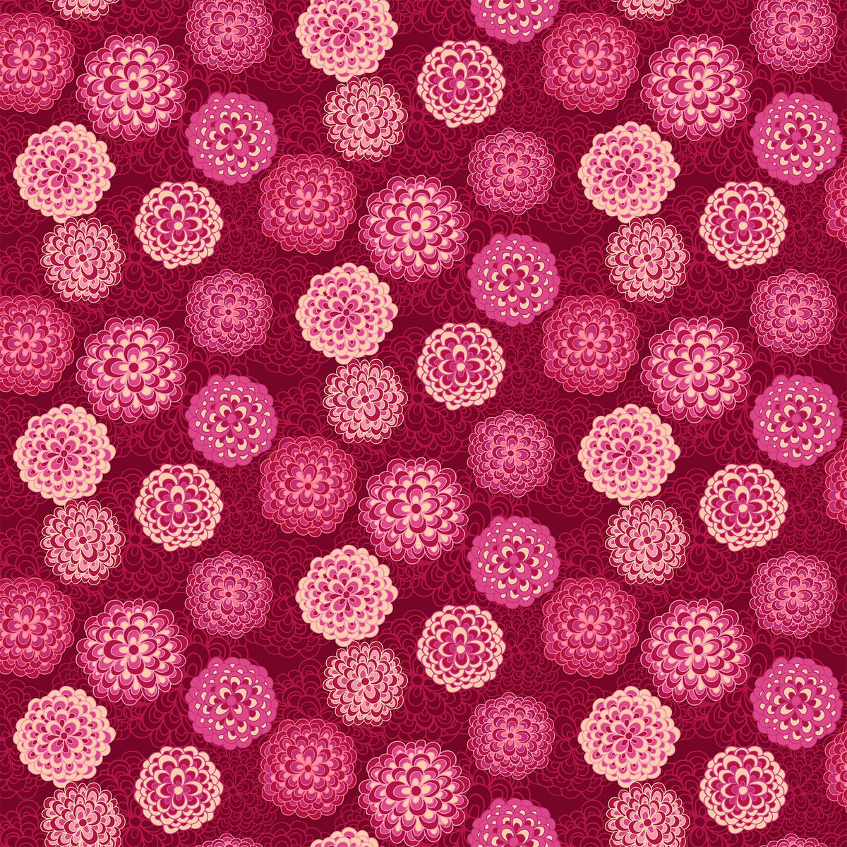 Happiness Quilt Fabric - Pompom Dahlias in  in Red/Multi - 90595-24