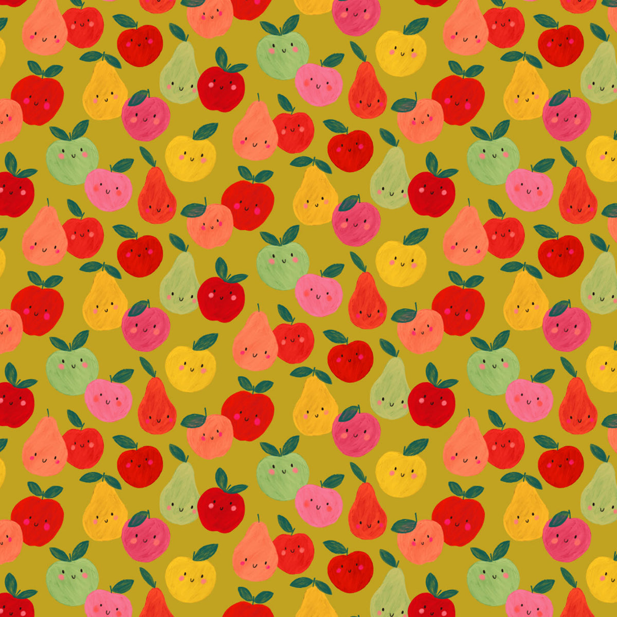 Happy Fruit Quilt Fabric - Apples and Pears in Green/Multi - HAPP 2062