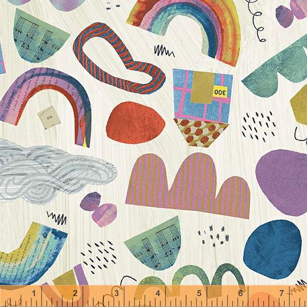 Happy Quilt Fabric - Mixtape Collage in Paper Off White - 53121-1