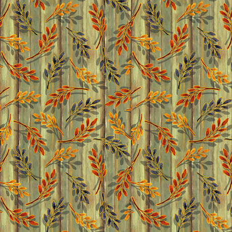 Harvest Elegance Quilt Fabric - Leaf Sprigs in Avocado - 1649-27672-H