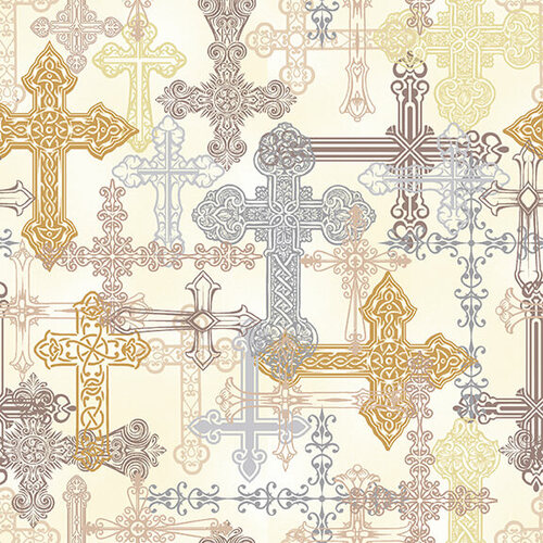 He Leads Me Quilt Fabric - Crosses in Ivory - 1834-41