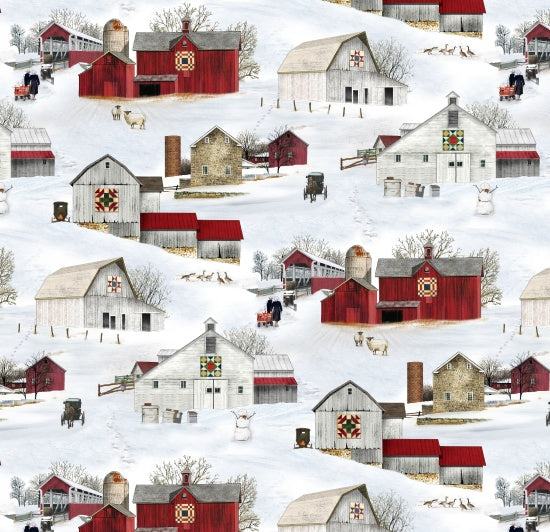 Headin' Home Quilt Fabric - Scenic Allover in Snow/Multi - 4708-SNOW