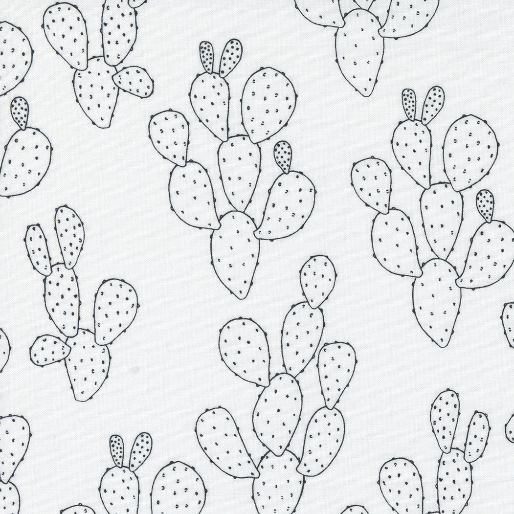 Hey Y'all Quilt Fabric - Cacti in Black on Paper White - 11512 11