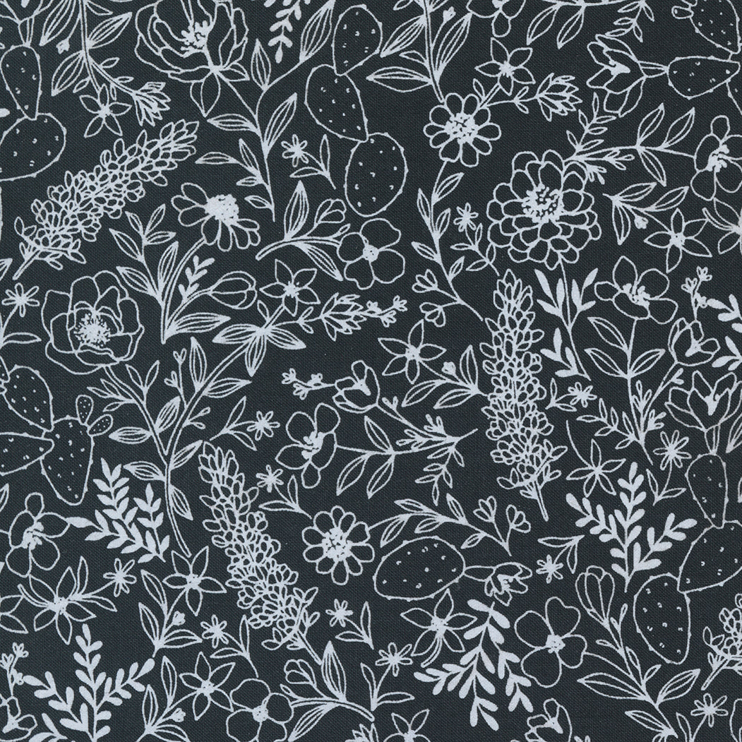Hey Y'all Quilt Fabric - Western Wildflowers Medium Floral in White on Ink Black - 11513 15