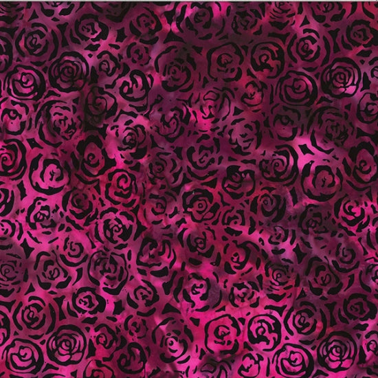 Hoffman Bali Batik Quilt Fabric - Roses in Black Cherry Red/Black - U2504-196